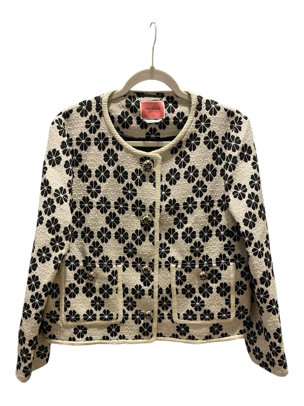 Kate Spade Black & Cream Floral Tweed Jacket